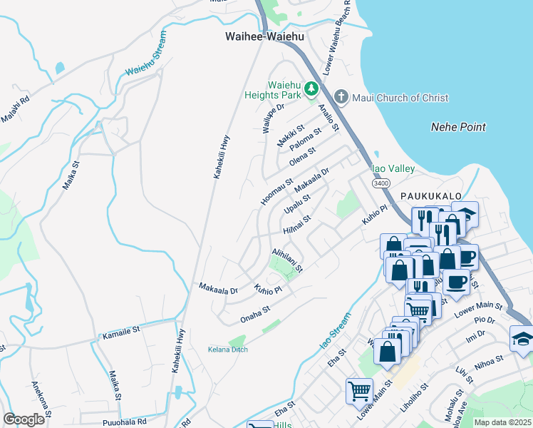 map of restaurants, bars, coffee shops, grocery stores, and more near 922 Makaala Drive in Wailuku