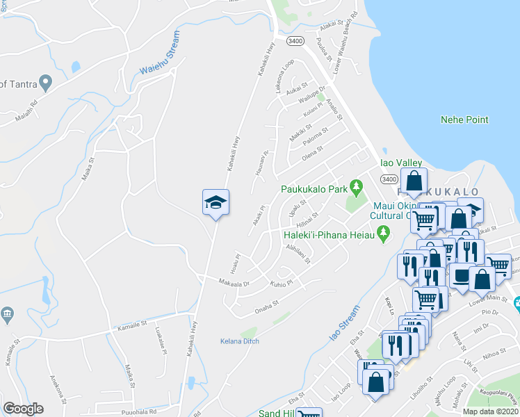 map of restaurants, bars, coffee shops, grocery stores, and more near 958 Akaiki Place in Wailuku
