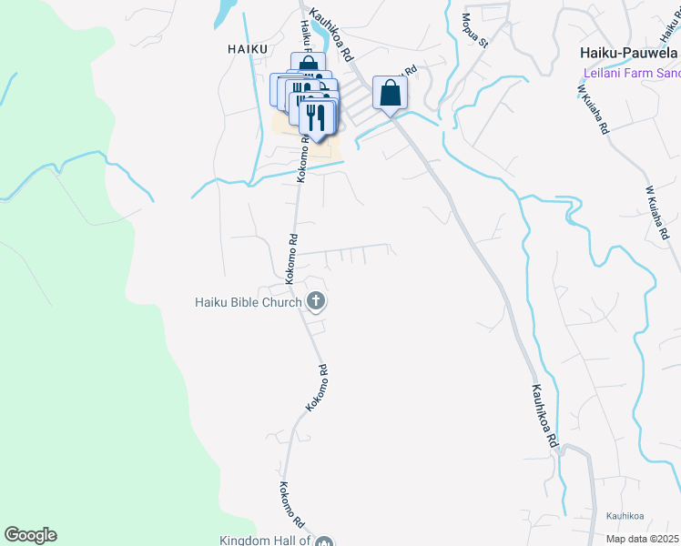map of restaurants, bars, coffee shops, grocery stores, and more near 2576 Alohia Place in Haiku-Pauwela