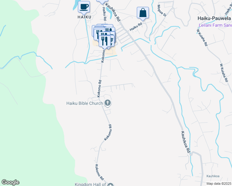 map of restaurants, bars, coffee shops, grocery stores, and more near 2576 Alohia Place in Haiku-Pauwela
