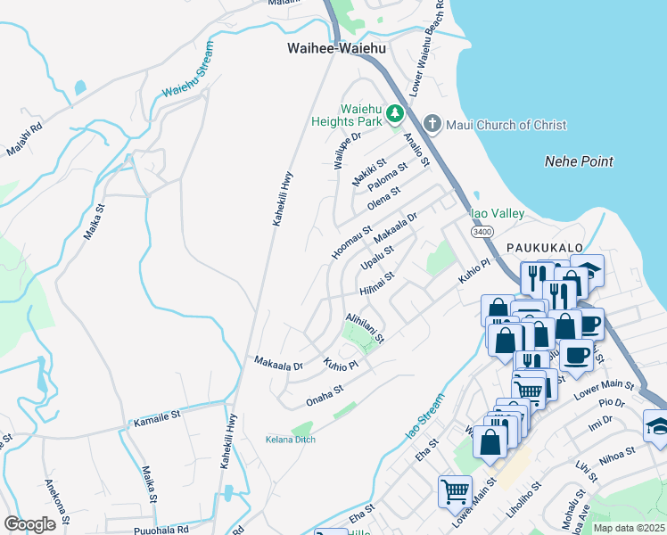 map of restaurants, bars, coffee shops, grocery stores, and more near 939 Hoomau Street in Wailuku