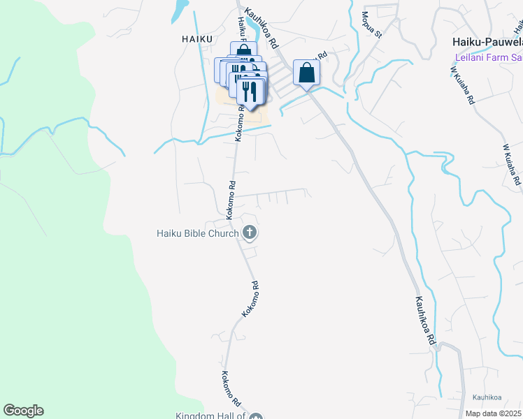 map of restaurants, bars, coffee shops, grocery stores, and more near 2556 Alohia Place in Haiku-Pauwela