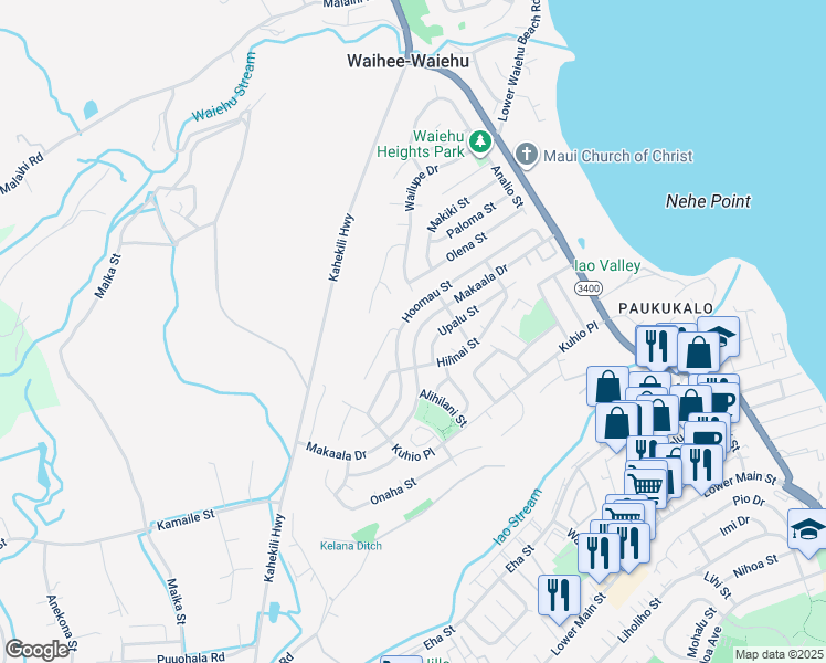 map of restaurants, bars, coffee shops, grocery stores, and more near 922 Makaala Drive in Wailuku