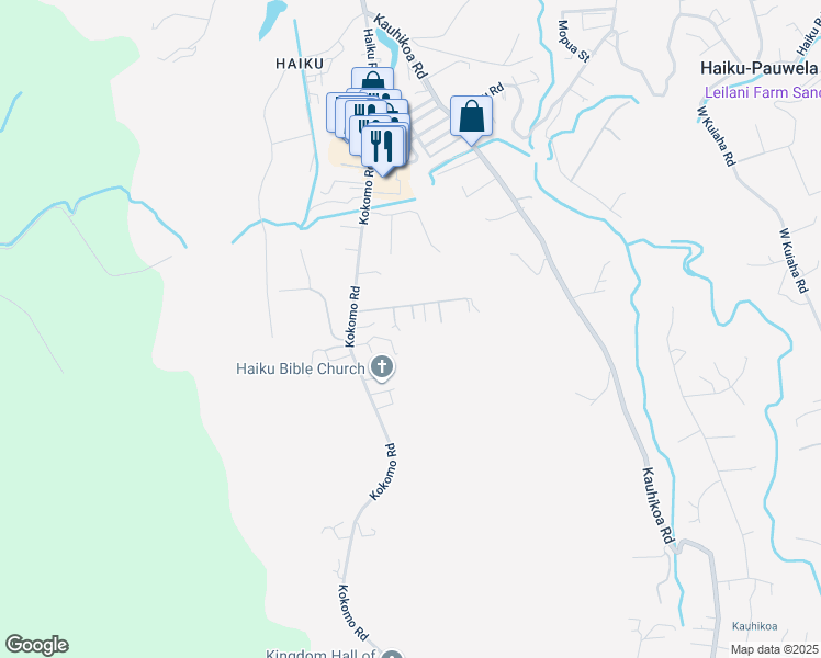 map of restaurants, bars, coffee shops, grocery stores, and more near 2576 Alohia Place in Haiku-Pauwela