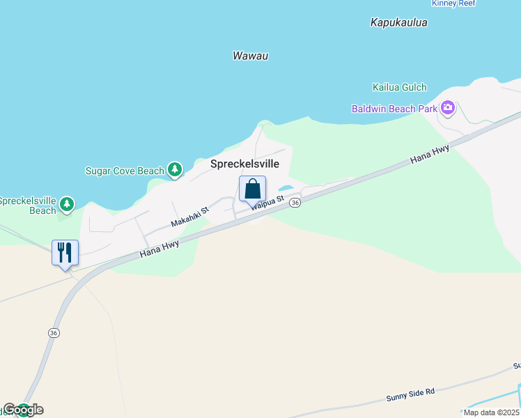 map of restaurants, bars, coffee shops, grocery stores, and more near 2398 Waipua Street in Paia