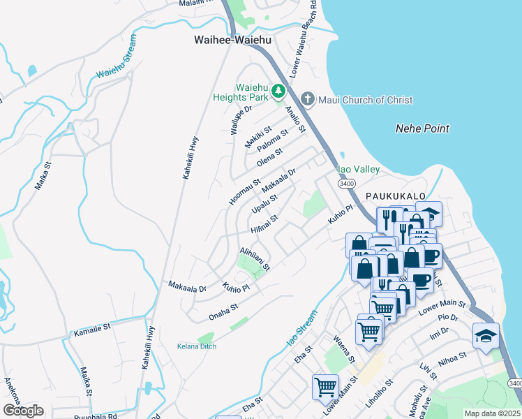 map of restaurants, bars, coffee shops, grocery stores, and more near 879 Upalu Street in Wailuku