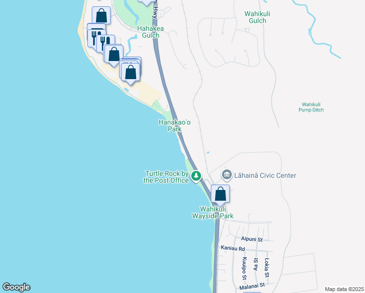 map of restaurants, bars, coffee shops, grocery stores, and more near 88 Kahoma Village Loop in Lahaina