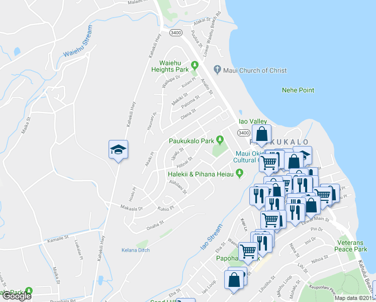 map of restaurants, bars, coffee shops, grocery stores, and more near 678 Kilihau Street in Wailuku