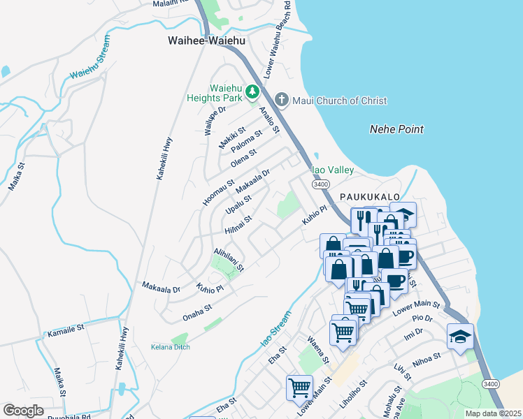 map of restaurants, bars, coffee shops, grocery stores, and more near 664 Hilinai Street in Wailuku
