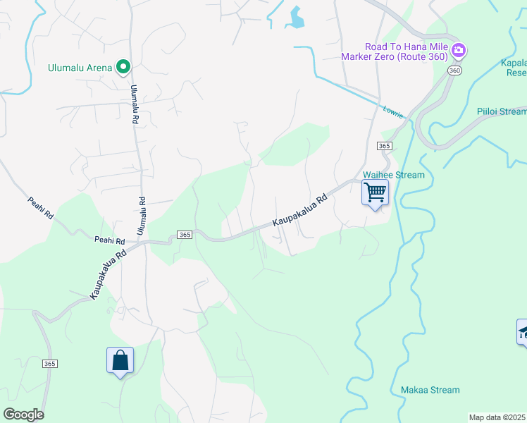 map of restaurants, bars, coffee shops, grocery stores, and more near 600 Kaupakalua Road in Haiku-Pauwela