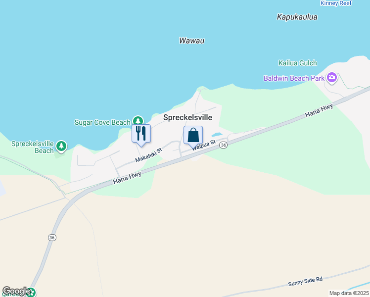 map of restaurants, bars, coffee shops, grocery stores, and more near 2365 Waipua Street in Paia