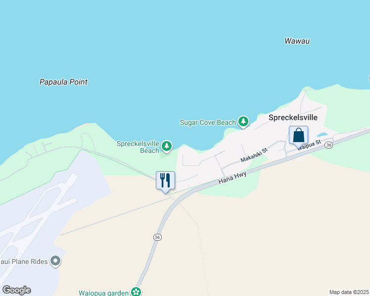 map of restaurants, bars, coffee shops, grocery stores, and more near 477 Laulea Place in Paia