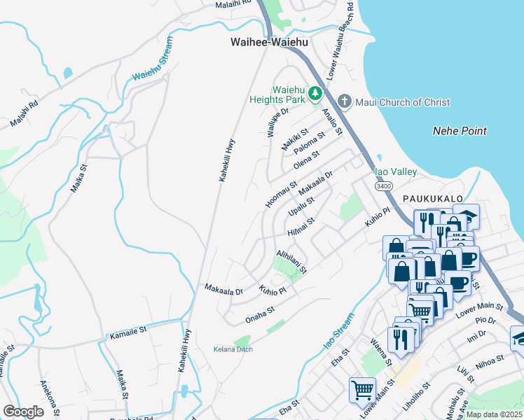 map of restaurants, bars, coffee shops, grocery stores, and more near 942 Akaiki Place in Wailuku