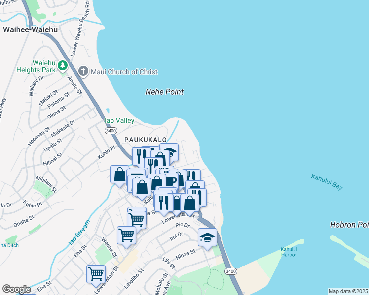 map of restaurants, bars, coffee shops, grocery stores, and more near 486 Lilihua Place in Wailuku