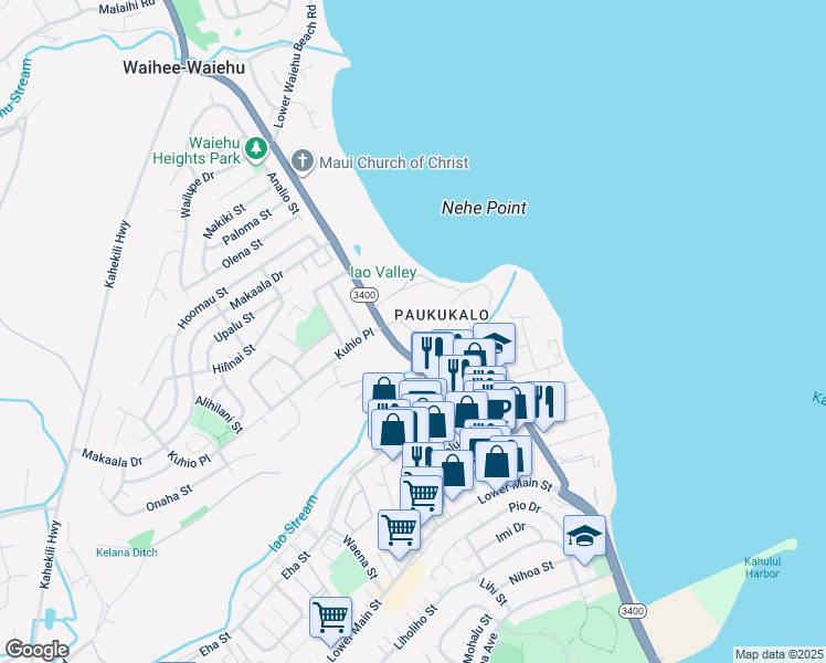 map of restaurants, bars, coffee shops, grocery stores, and more near 701 Kaae Road in Wailuku