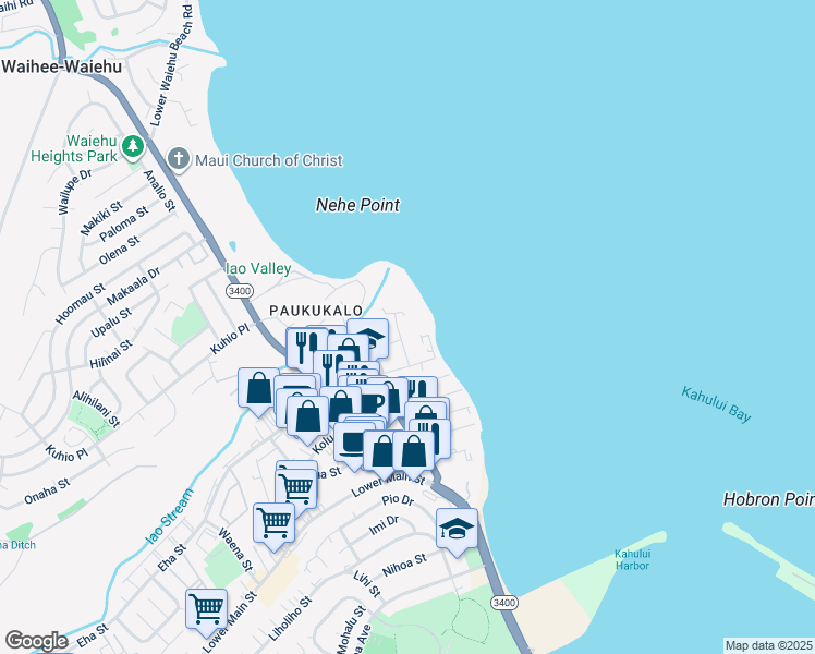 map of restaurants, bars, coffee shops, grocery stores, and more near 486 Lilihua Place in Wailuku