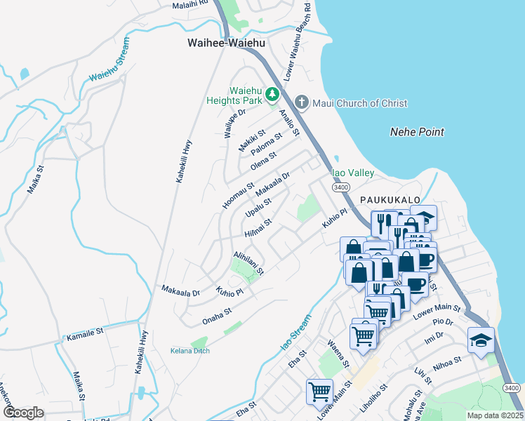 map of restaurants, bars, coffee shops, grocery stores, and more near 678 Kilihau Street in Wailuku