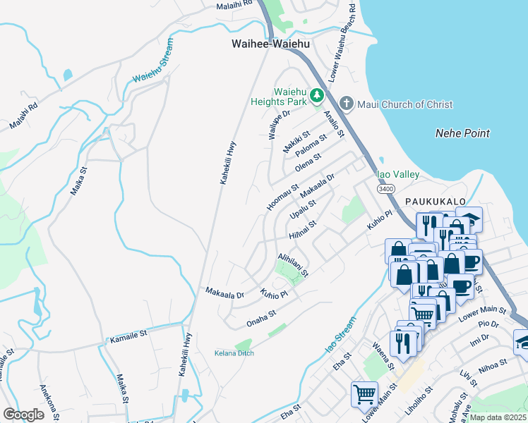 map of restaurants, bars, coffee shops, grocery stores, and more near 942 Akaiki Place in Wailuku