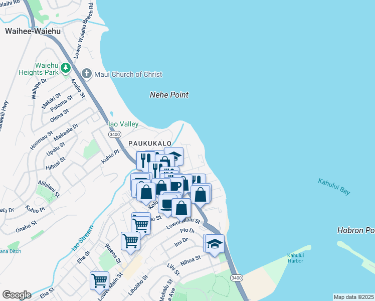 map of restaurants, bars, coffee shops, grocery stores, and more near 497 Lilihua Place in Wailuku