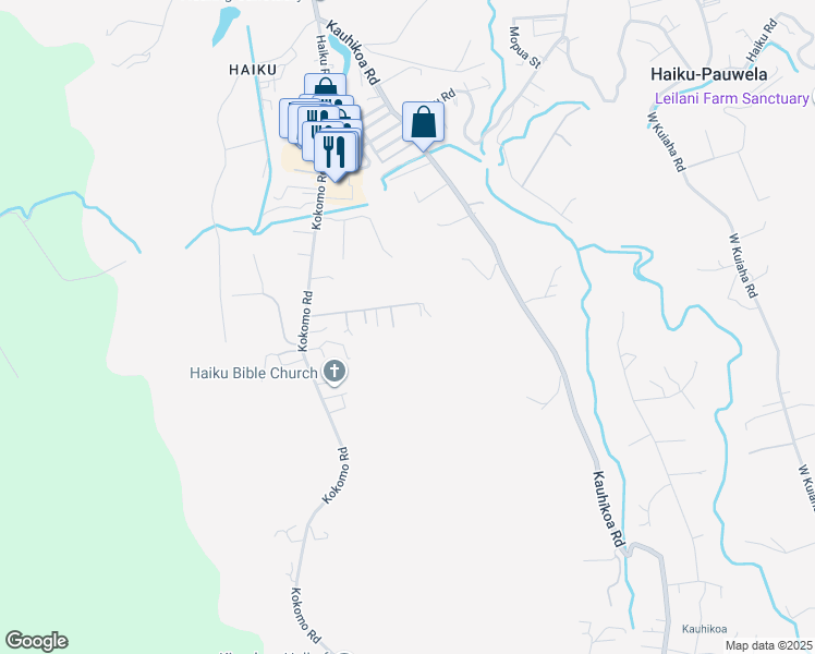 map of restaurants, bars, coffee shops, grocery stores, and more near 2630 Alohia Place in Haiku-Pauwela
