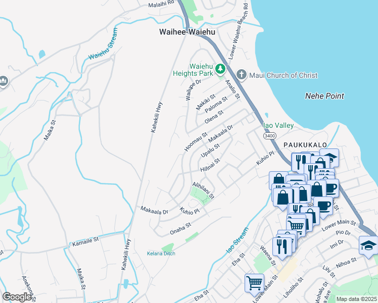 map of restaurants, bars, coffee shops, grocery stores, and more near 917 Hoomau Street in Wailuku