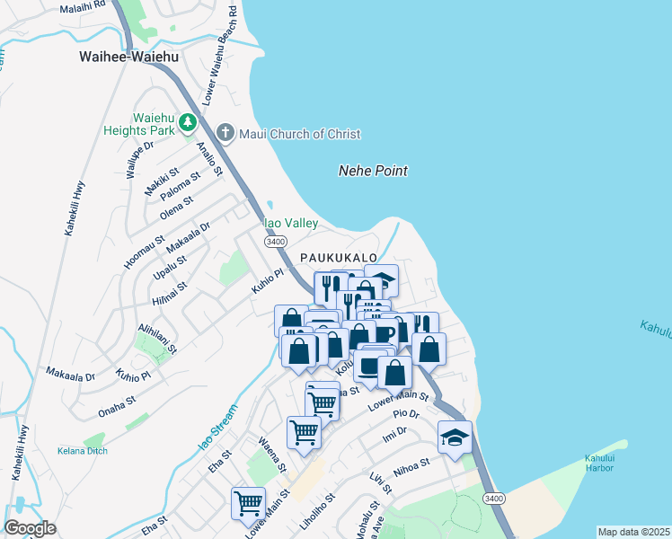 map of restaurants, bars, coffee shops, grocery stores, and more near 648 Kaae Road in Wailuku
