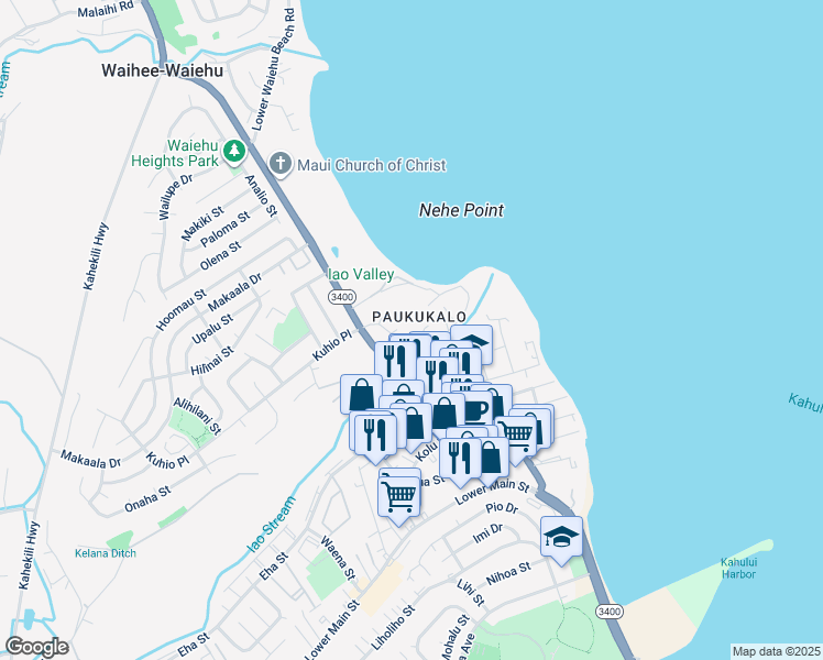 map of restaurants, bars, coffee shops, grocery stores, and more near 648 Kaae Road in Wailuku