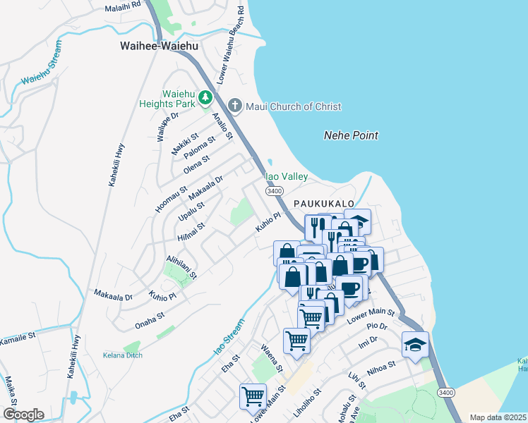 map of restaurants, bars, coffee shops, grocery stores, and more near 613 Kalakaua Street in Wailuku