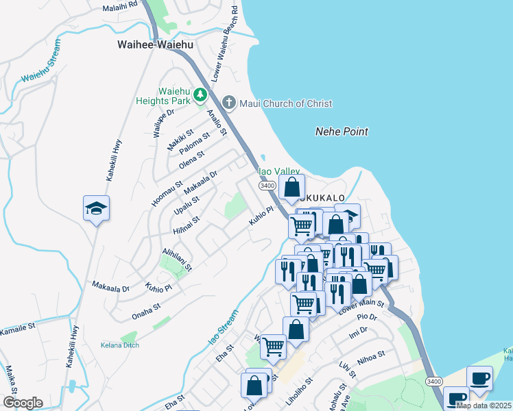map of restaurants, bars, coffee shops, grocery stores, and more near 613 Kalakaua Street in Wailuku