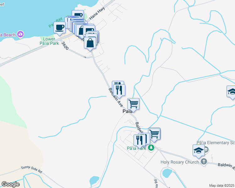 map of restaurants, bars, coffee shops, grocery stores, and more near 14 Puakou Place in Paia