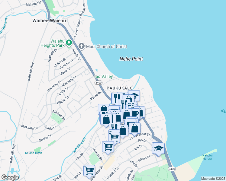 map of restaurants, bars, coffee shops, grocery stores, and more near 698 Kaae Road in Wailuku