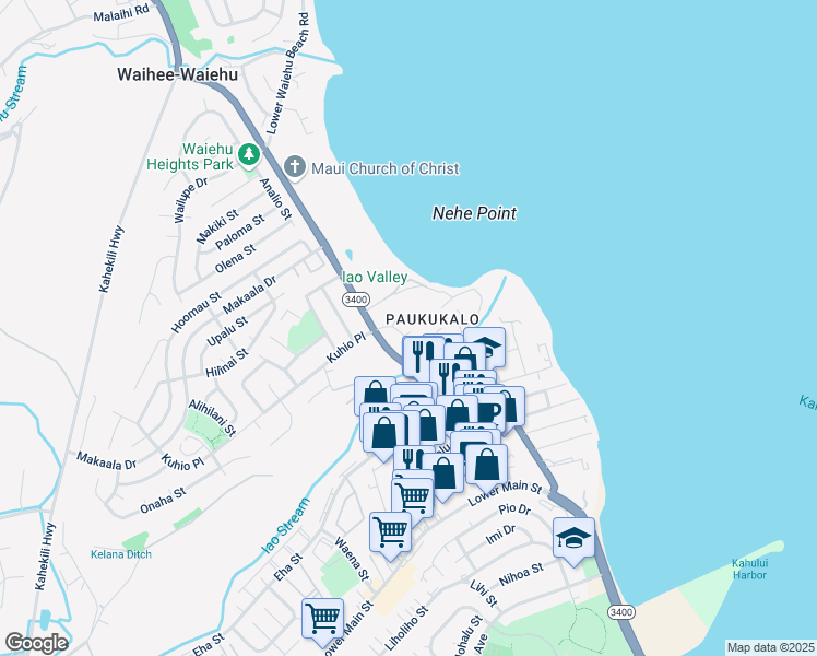 map of restaurants, bars, coffee shops, grocery stores, and more near 698 Kaae Road in Wailuku