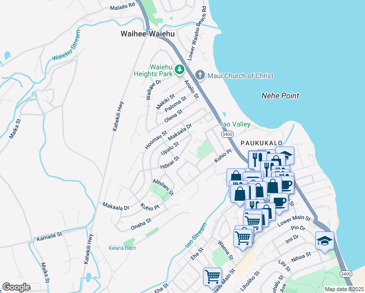 map of restaurants, bars, coffee shops, grocery stores, and more near 669 Hilinai Street in Wailuku