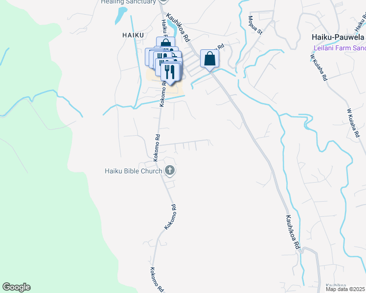map of restaurants, bars, coffee shops, grocery stores, and more near 2576 Alohia Place in Haiku-Pauwela