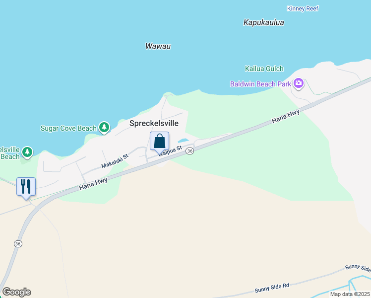 map of restaurants, bars, coffee shops, grocery stores, and more near 2464 Waipua Street in Paia