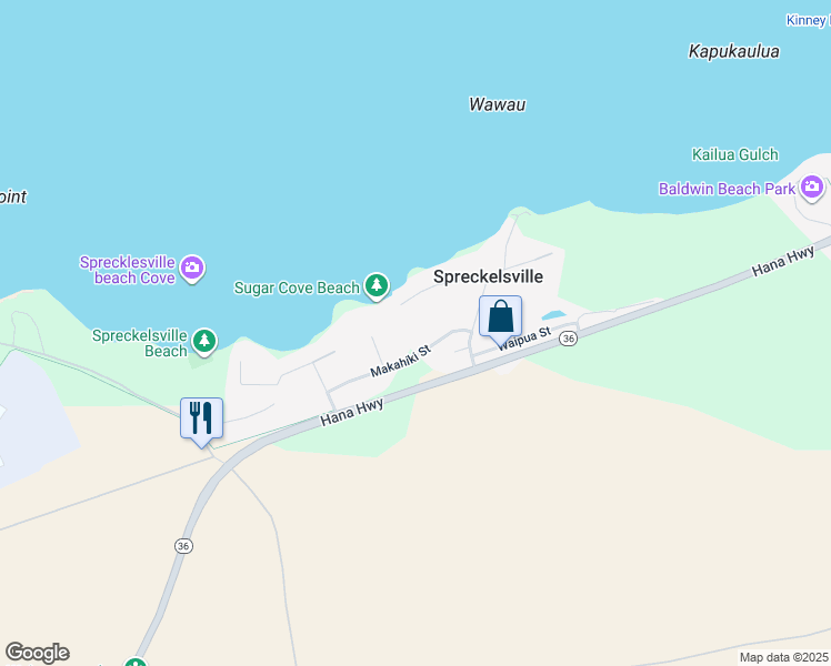 map of restaurants, bars, coffee shops, grocery stores, and more near 141 Makahiki Street in Paia