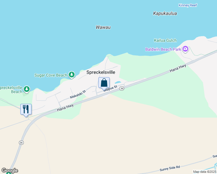 map of restaurants, bars, coffee shops, grocery stores, and more near 2409 Waipua Street in Paia