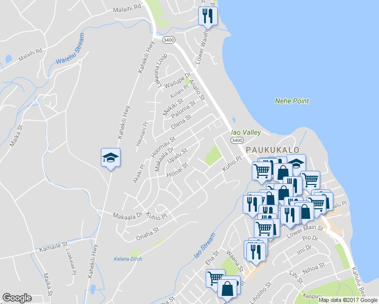 map of restaurants, bars, coffee shops, grocery stores, and more near 831 Upalu Street in Wailuku