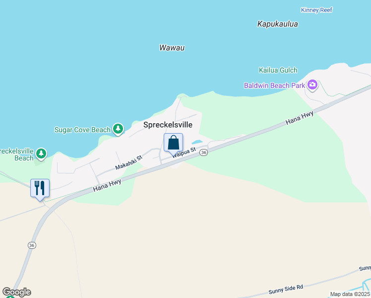 map of restaurants, bars, coffee shops, grocery stores, and more near 2423 Waipua Street in Paia