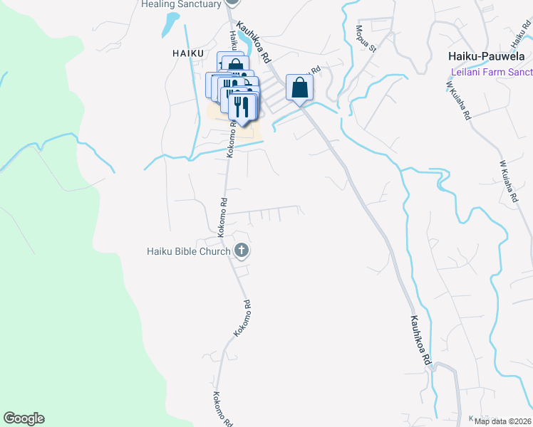 map of restaurants, bars, coffee shops, grocery stores, and more near 2590 Alohia Place in Haiku-Pauwela