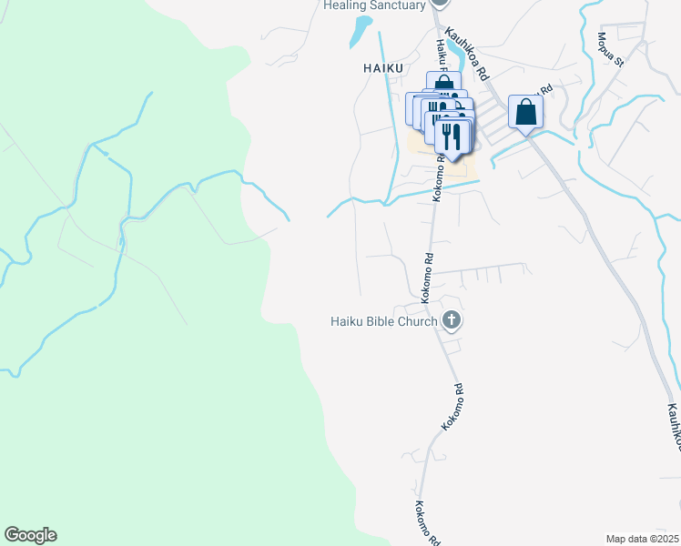 map of restaurants, bars, coffee shops, grocery stores, and more near 1022 Auwaha Street in Haiku-Pauwela