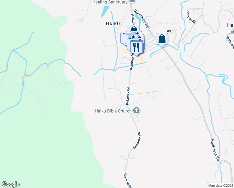 map of restaurants, bars, coffee shops, grocery stores, and more near 205 Hekuawa Street in Haiku-Pauwela