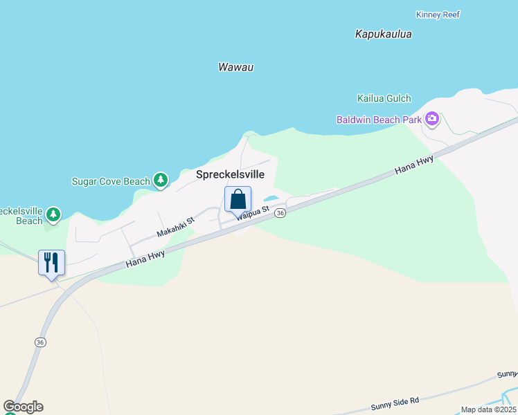 map of restaurants, bars, coffee shops, grocery stores, and more near 2431 Waipua Street in Paia