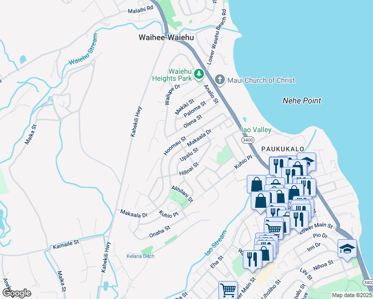 map of restaurants, bars, coffee shops, grocery stores, and more near 704 Kilihau Street in Wailuku