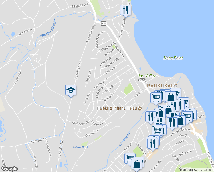 map of restaurants, bars, coffee shops, grocery stores, and more near 704 Kilihau Street in Wailuku