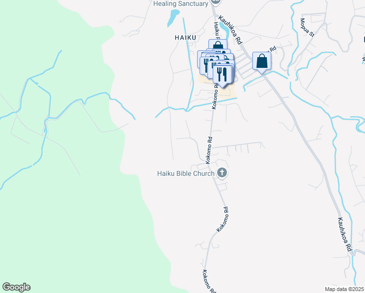 map of restaurants, bars, coffee shops, grocery stores, and more near 1000 Kokomo Road in Haiku-Pauwela