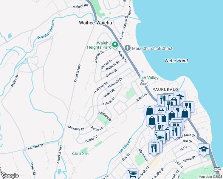 map of restaurants, bars, coffee shops, grocery stores, and more near 839 Upalu Street in Wailuku