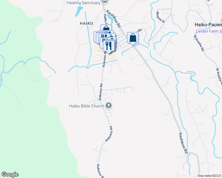 map of restaurants, bars, coffee shops, grocery stores, and more near 2553 Alohia Place in Haiku-Pauwela