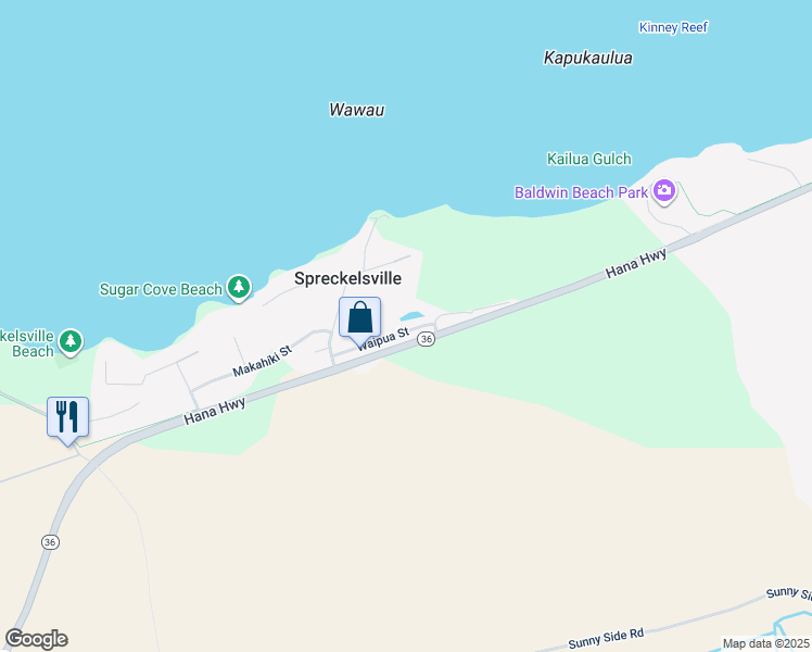map of restaurants, bars, coffee shops, grocery stores, and more near 2455 Waipua Street in Paia