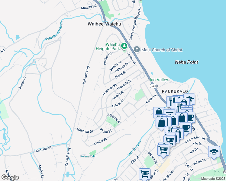 map of restaurants, bars, coffee shops, grocery stores, and more near 715 Kilihau Street in Wailuku